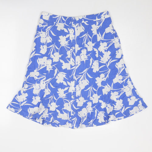 Classic Womens Blue Floral Viscose Swing Skirt Size 12