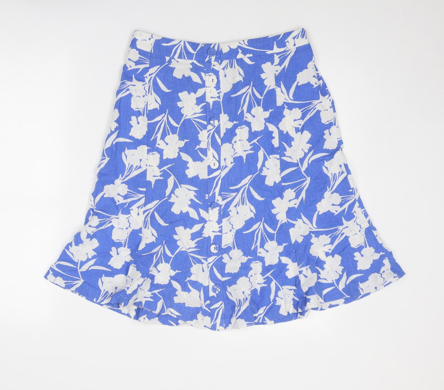 Classic Womens Blue Floral Viscose Swing Skirt Size 12