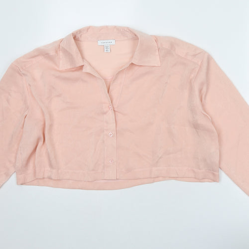 Topshop Womens Pink Polyester Cropped Button-Up Size 10 Collared