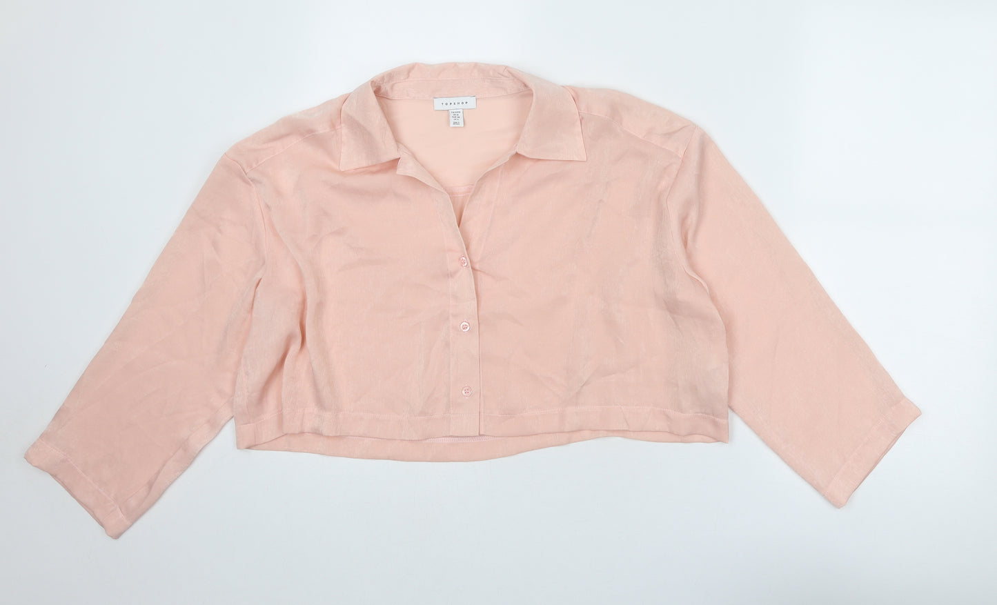 Topshop Womens Pink Polyester Cropped Button-Up Size 10 Collared