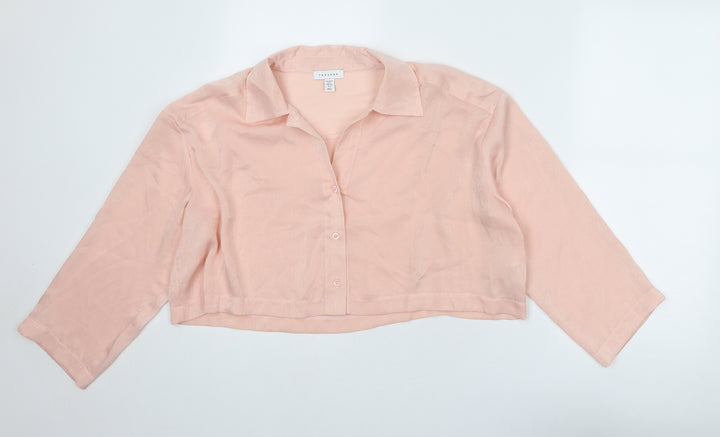 Topshop Womens Pink Polyester Cropped Button-Up Size 10 Collared