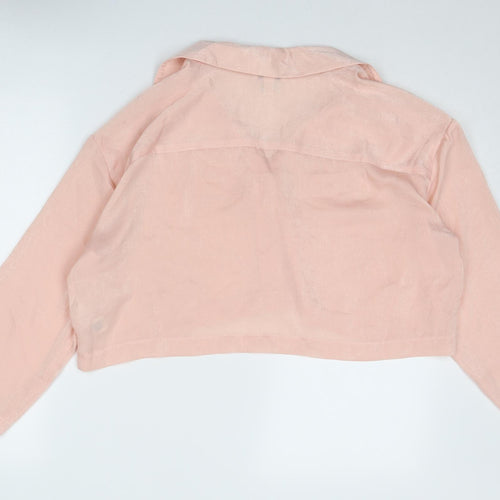 Topshop Womens Pink Polyester Cropped Button-Up Size 10 Collared
