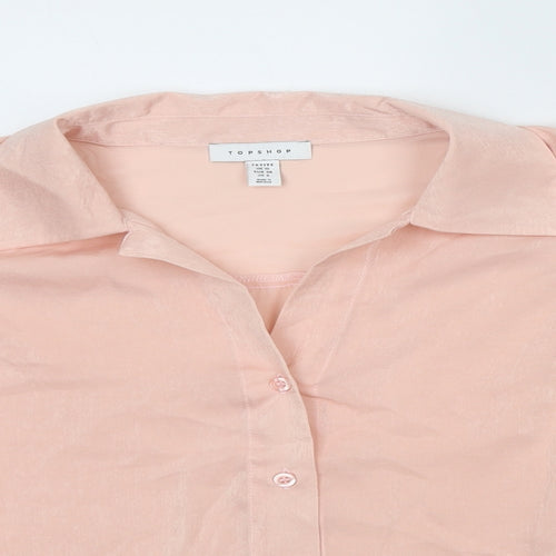Topshop Womens Pink Polyester Cropped Button-Up Size 10 Collared