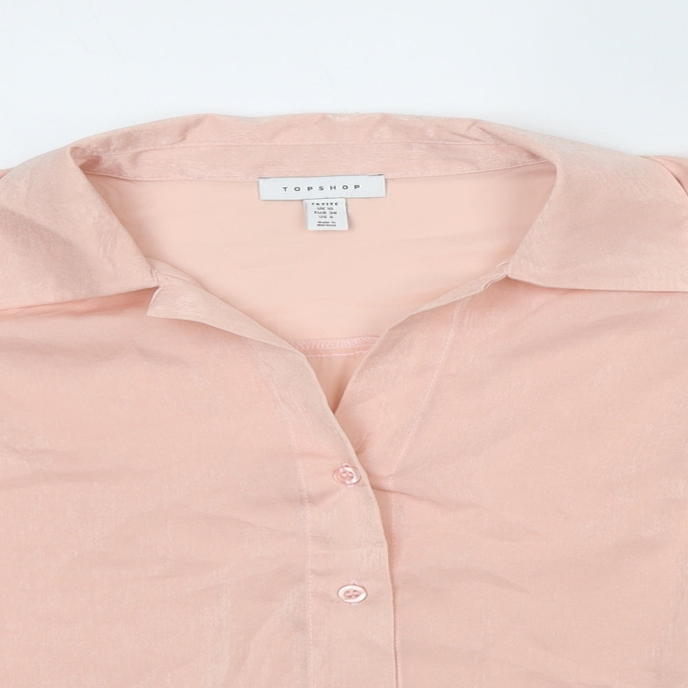 Topshop Womens Pink Polyester Cropped Button-Up Size 10 Collared