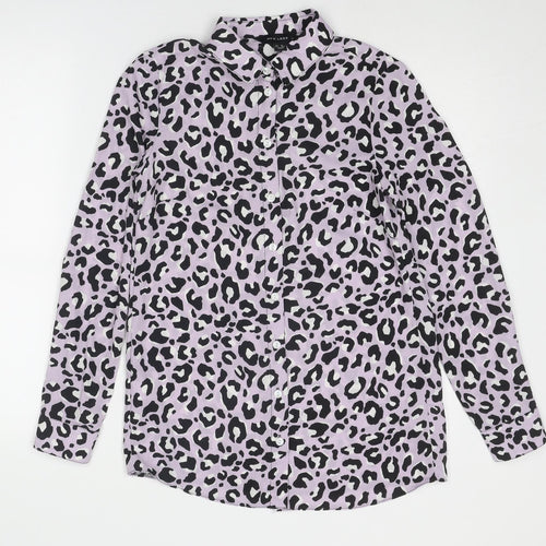 New Look Womens Purple Animal Print Polyester Basic Button-Up Size 8 Collared - Leopard Print