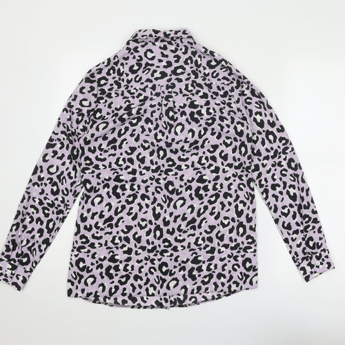 New Look Womens Purple Animal Print Polyester Basic Button-Up Size 8 Collared - Leopard Print
