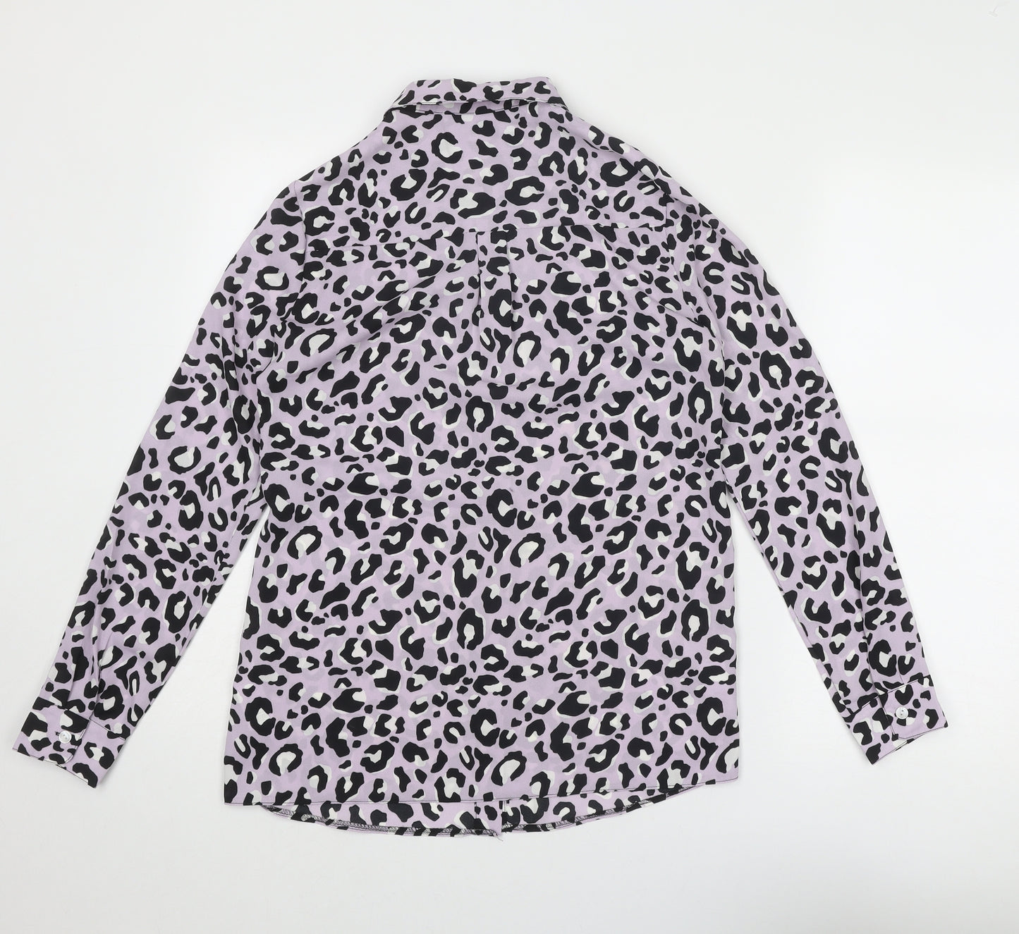 New Look Womens Purple Animal Print Polyester Basic Button-Up Size 8 Collared - Leopard Print