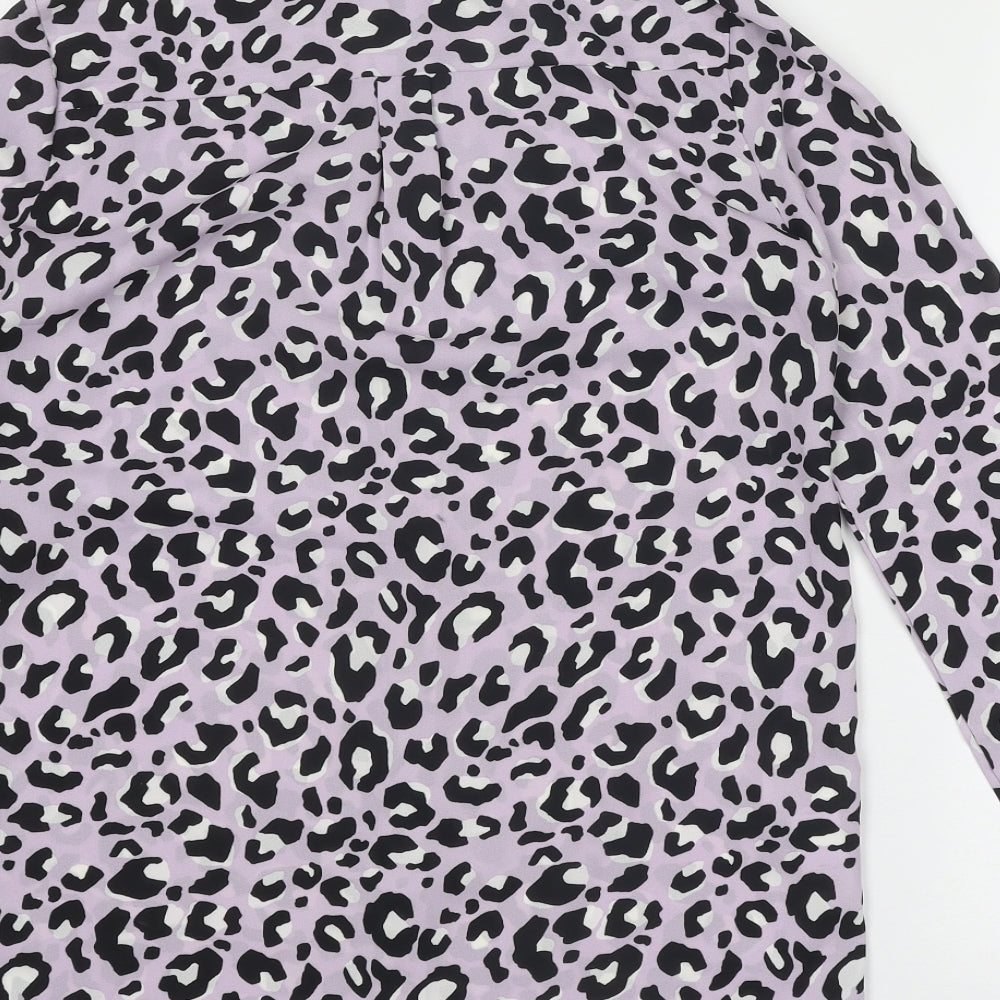 New Look Womens Purple Animal Print Polyester Basic Button-Up Size 8 Collared - Leopard Print