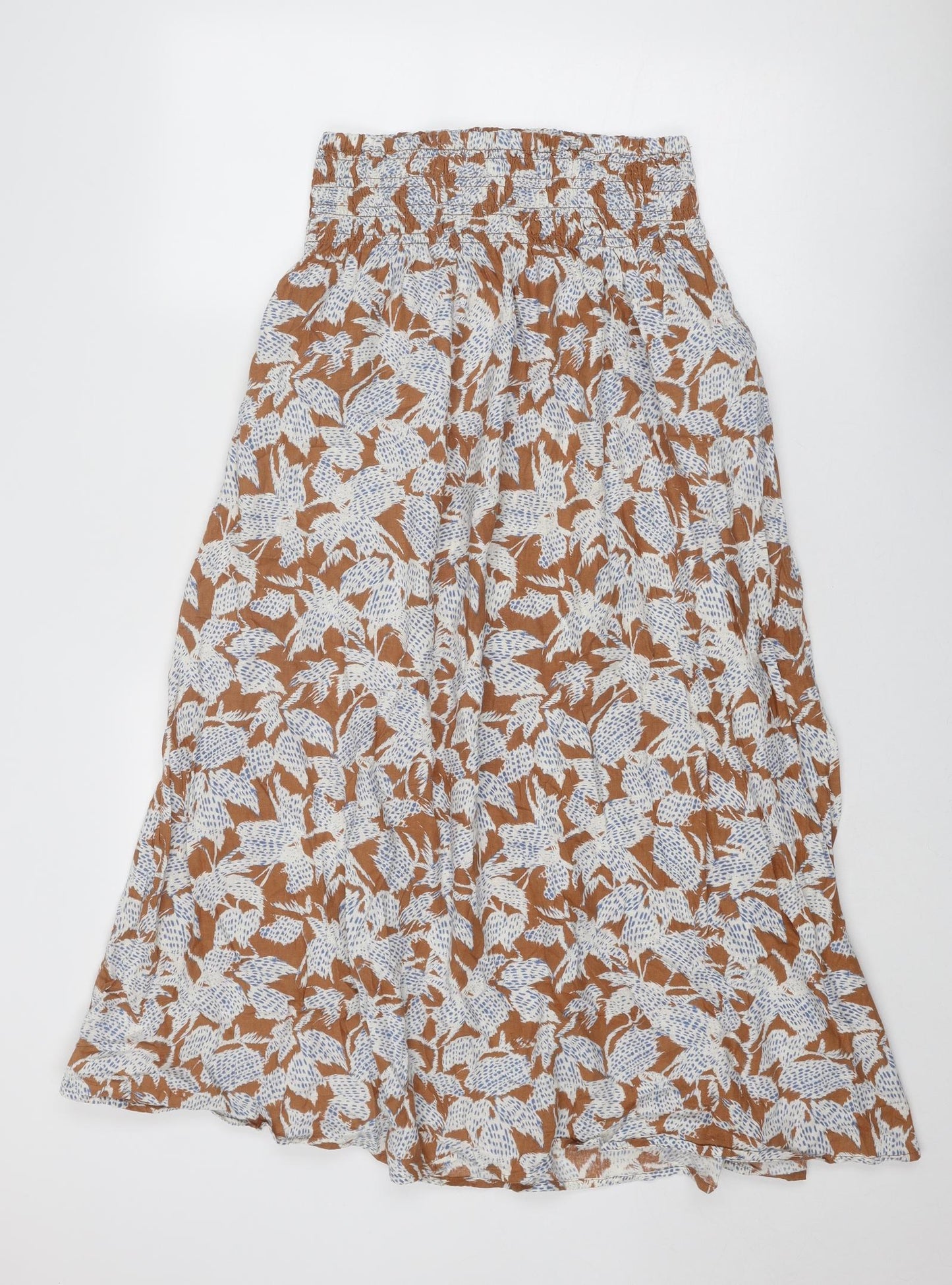 NEXT Womens Brown Geometric Cotton Peasant Skirt Size S - Leaf Pattern