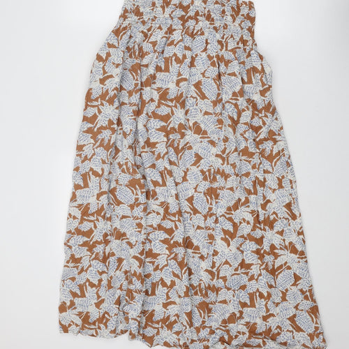 NEXT Womens Brown Geometric Cotton Peasant Skirt Size S - Leaf Pattern