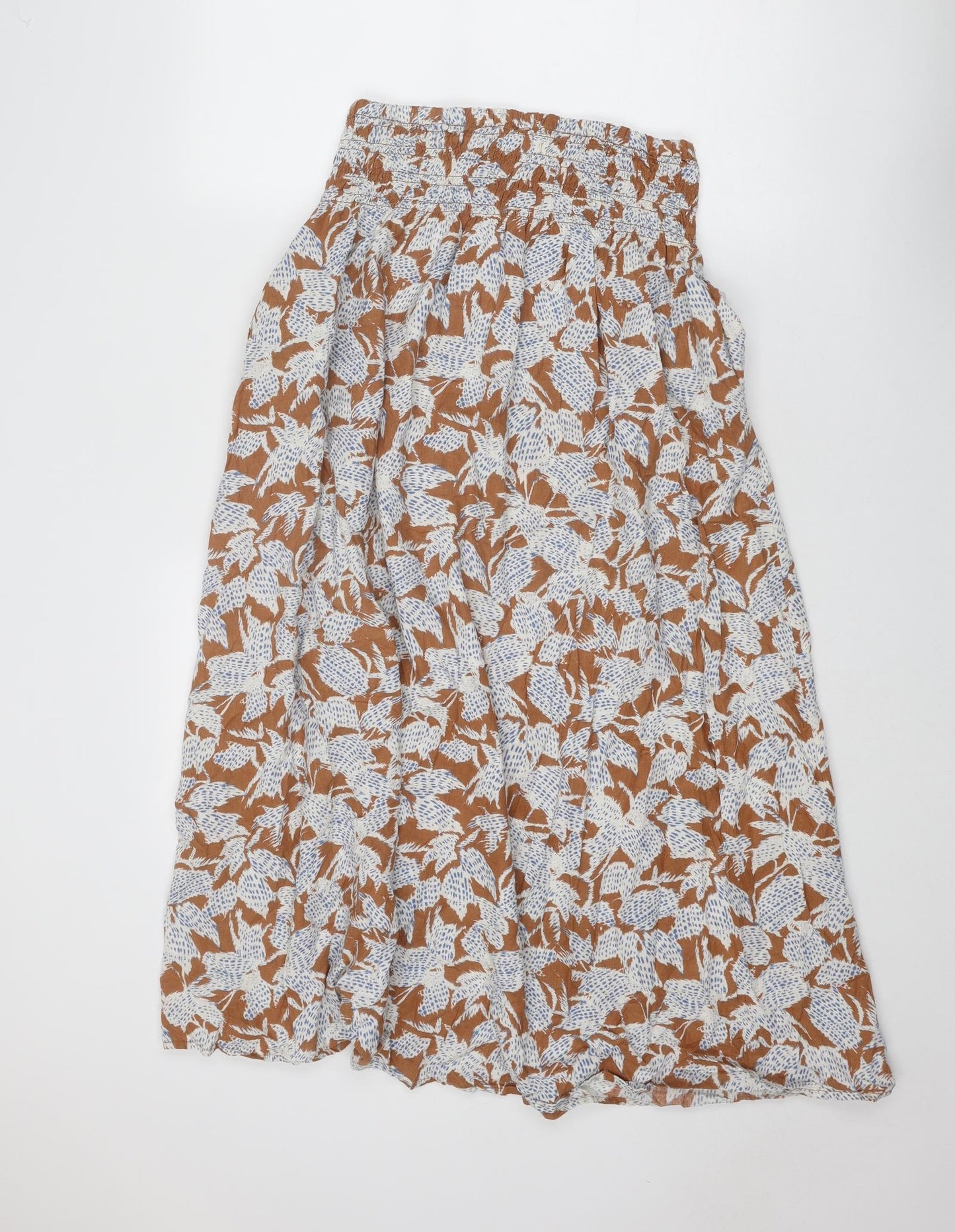 NEXT Womens Brown Geometric Cotton Peasant Skirt Size S - Leaf Pattern