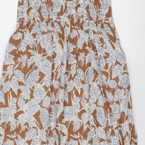 NEXT Womens Brown Geometric Cotton Peasant Skirt Size S - Leaf Pattern