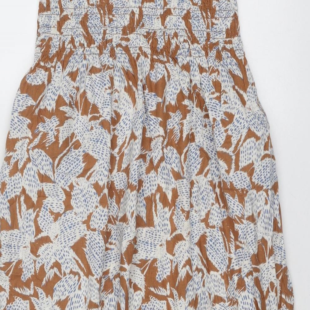 NEXT Womens Brown Geometric Cotton Peasant Skirt Size S - Leaf Pattern