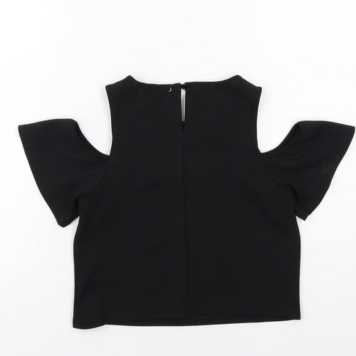 New Look Girls Black Polyester Basic Blouse Size 9 Years Round Neck Button - Cold Shoulder