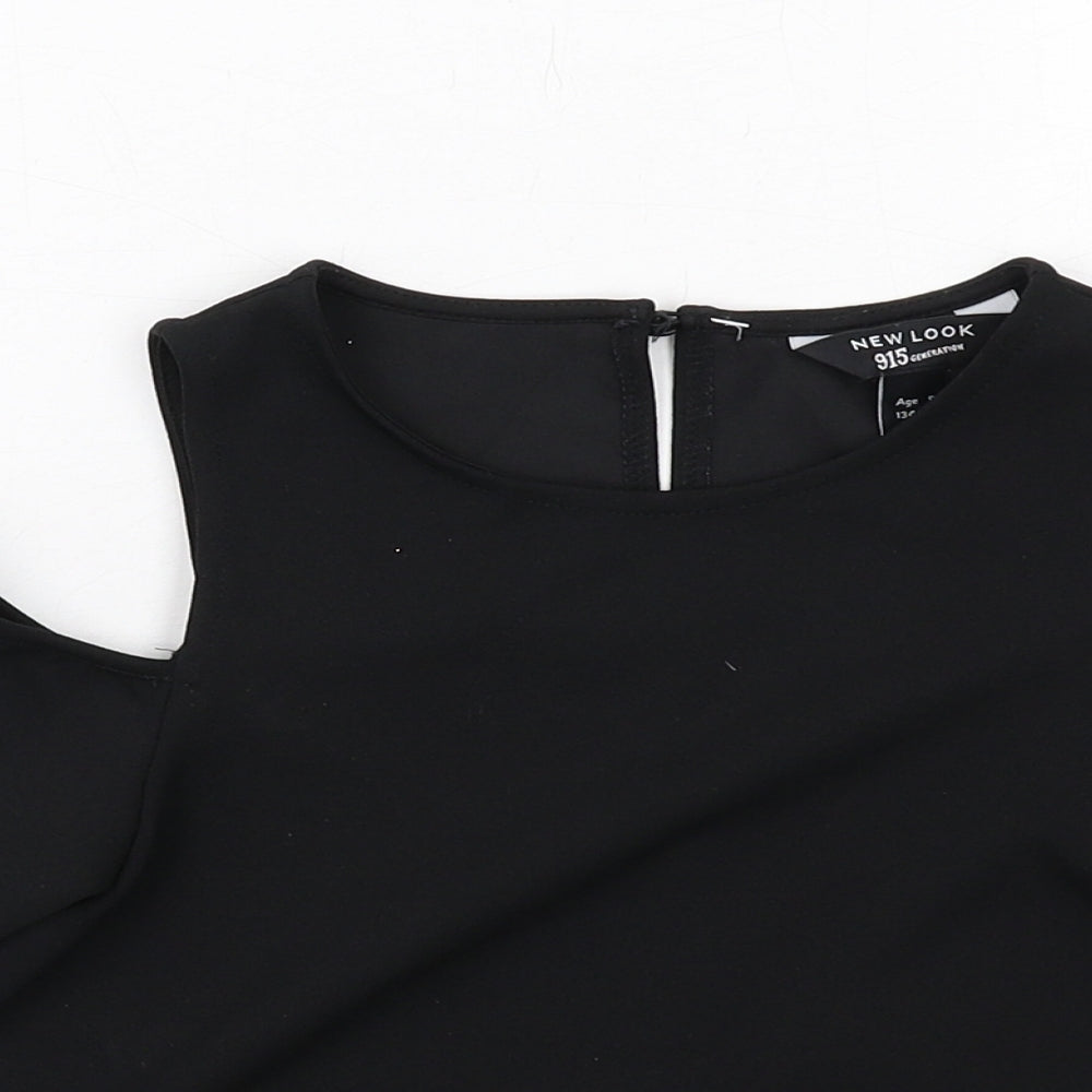 New Look Girls Black Polyester Basic Blouse Size 9 Years Round Neck Button - Cold Shoulder