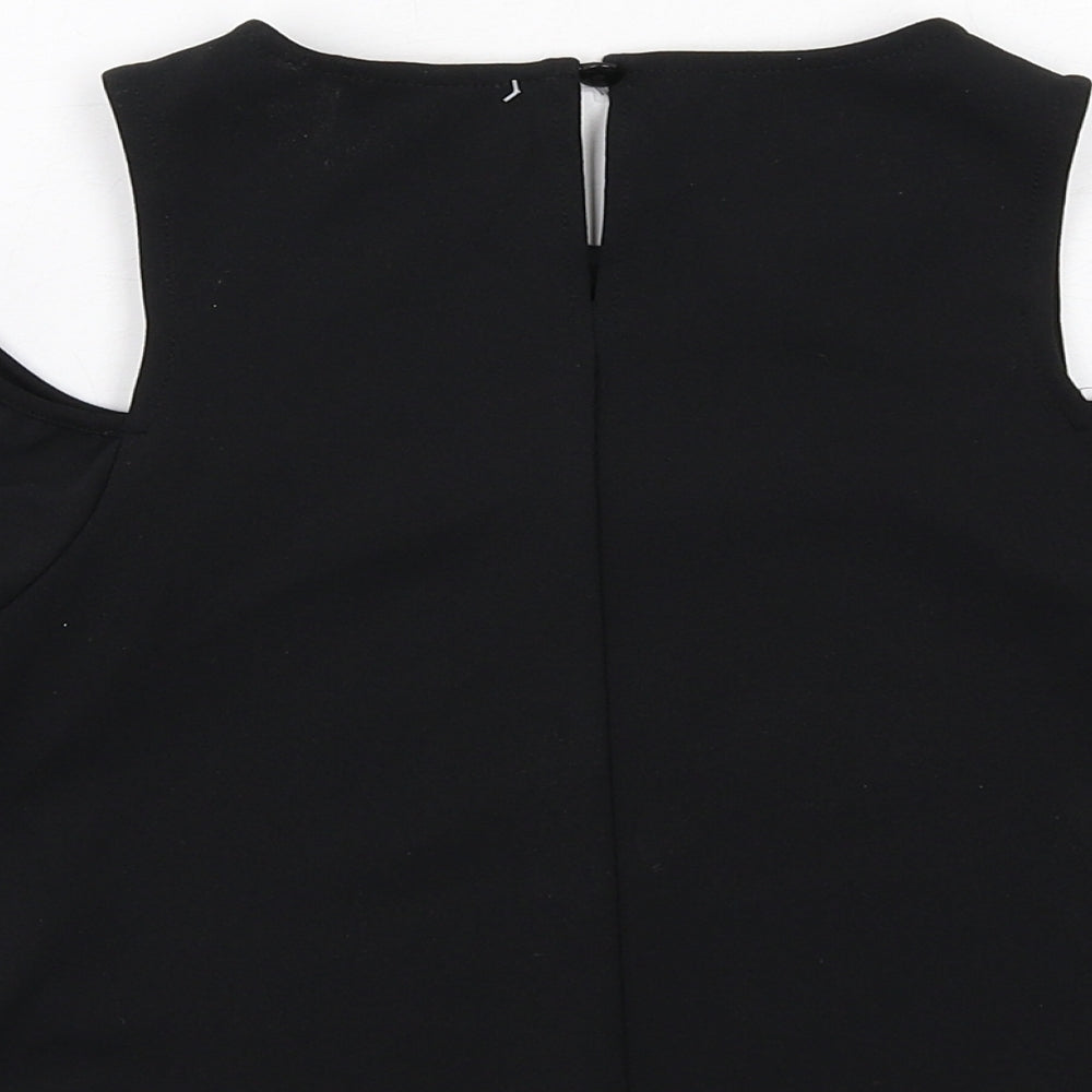 New Look Girls Black Polyester Basic Blouse Size 9 Years Round Neck Button - Cold Shoulder
