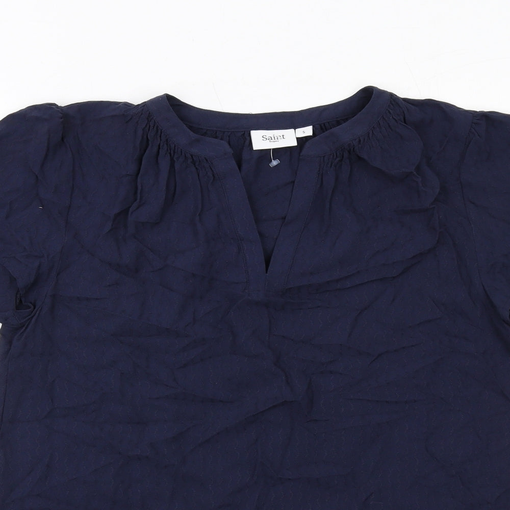 Saint Tropez Clothing Womens Blue Viscose Basic Blouse Size S V-Neck