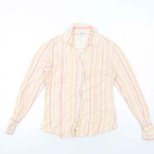 Editions Womens Multicoloured Striped Cotton Basic Button-Up Size 12 Collared