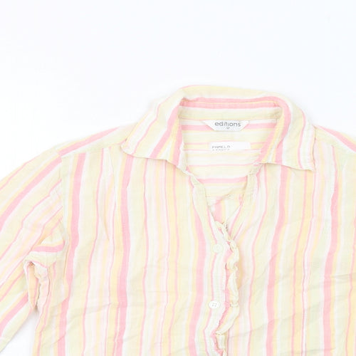 Editions Womens Multicoloured Striped Cotton Basic Button-Up Size 12 Collared