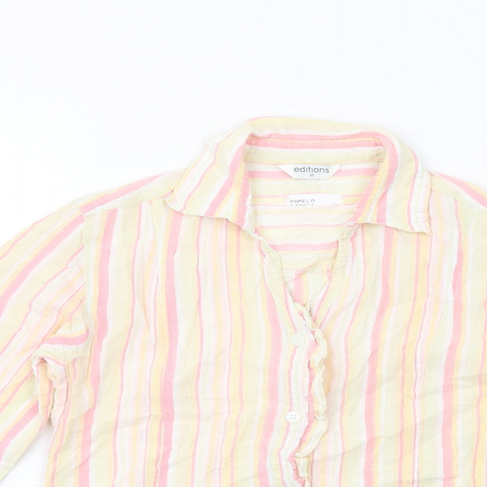Editions Womens Multicoloured Striped Cotton Basic Button-Up Size 12 Collared