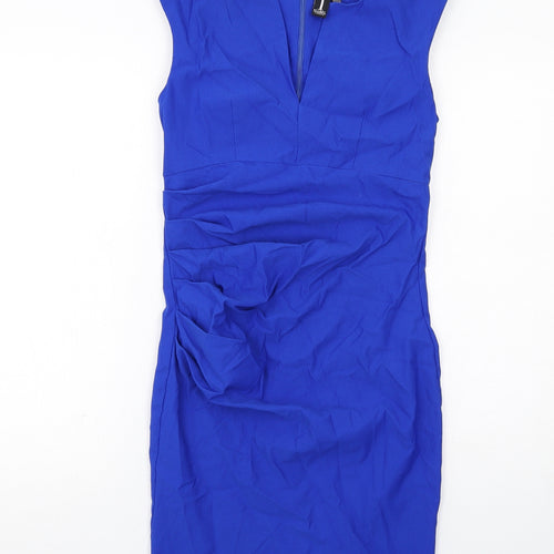 Izabel London Womens Blue Viscose Sheath Size 10 V-Neck Zip