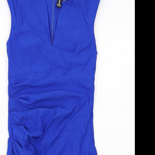 Izabel London Womens Blue Viscose Sheath Size 10 V-Neck Zip