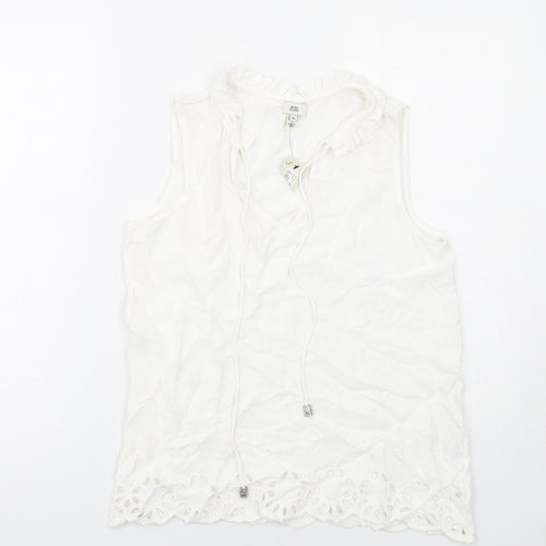 River Island Womens White Viscose Basic Blouse Size XS V-Neck - Broderie Anglaise