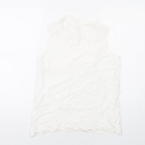 River Island Womens White Viscose Basic Blouse Size XS V-Neck - Broderie Anglaise