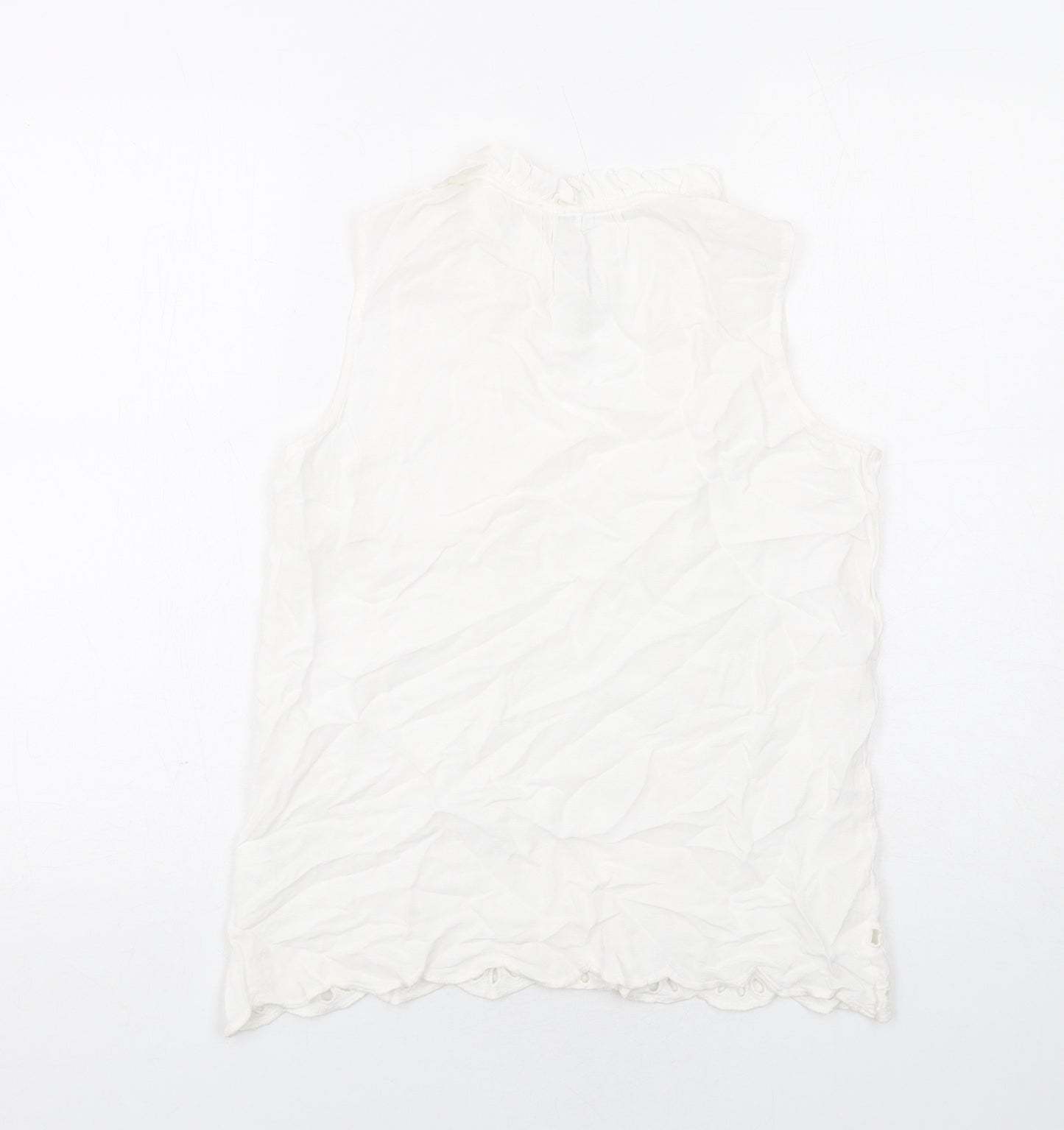 River Island Womens White Viscose Basic Blouse Size XS V-Neck - Broderie Anglaise