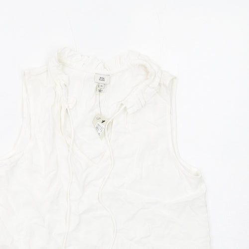 River Island Womens White Viscose Basic Blouse Size XS V-Neck - Broderie Anglaise