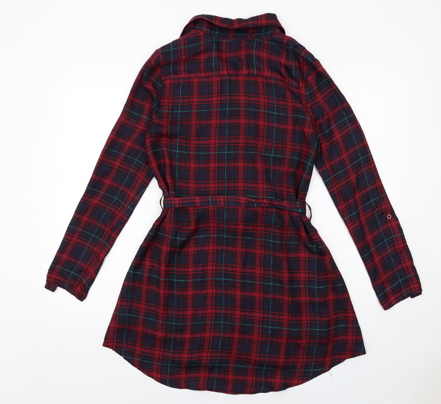 In the Style Womens Red Plaid Polyester Shirt Dress Size XS Collared Button