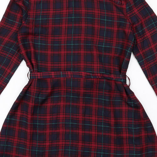 In the Style Womens Red Plaid Polyester Shirt Dress Size XS Collared Button