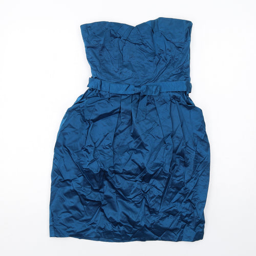 Warehouse Womens Blue Polyester Mini Size 10 Sweetheart Zip - Strapless