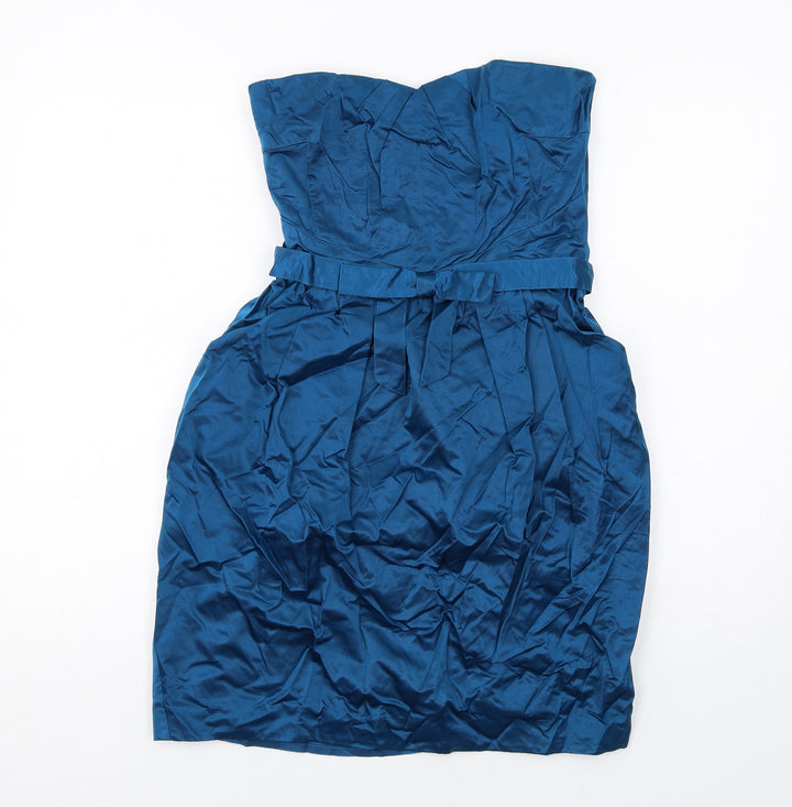 Warehouse Womens Blue Polyester Mini Size 10 Sweetheart Zip - Strapless