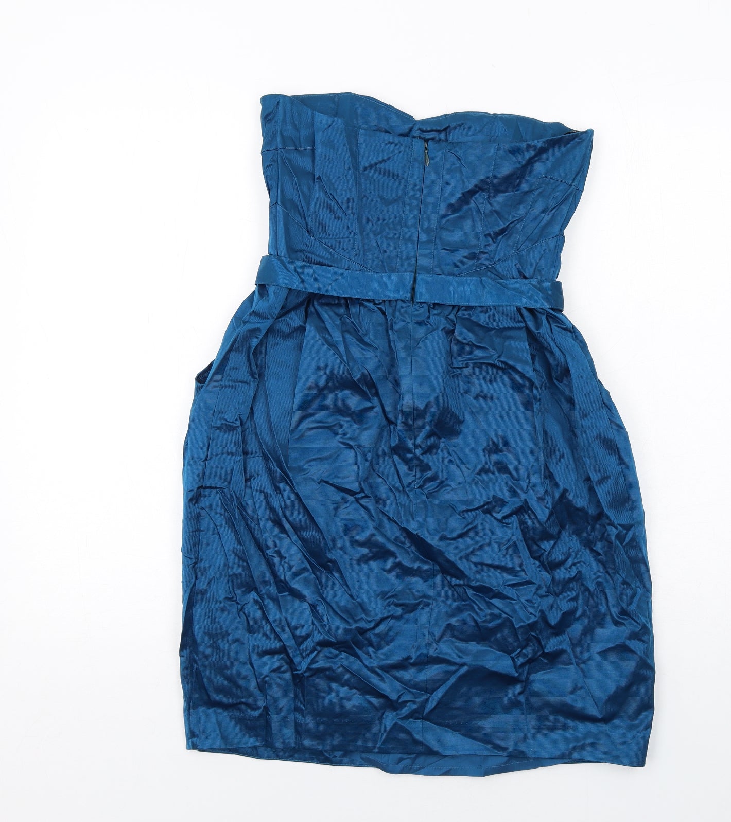 Warehouse Womens Blue Polyester Mini Size 10 Sweetheart Zip - Strapless