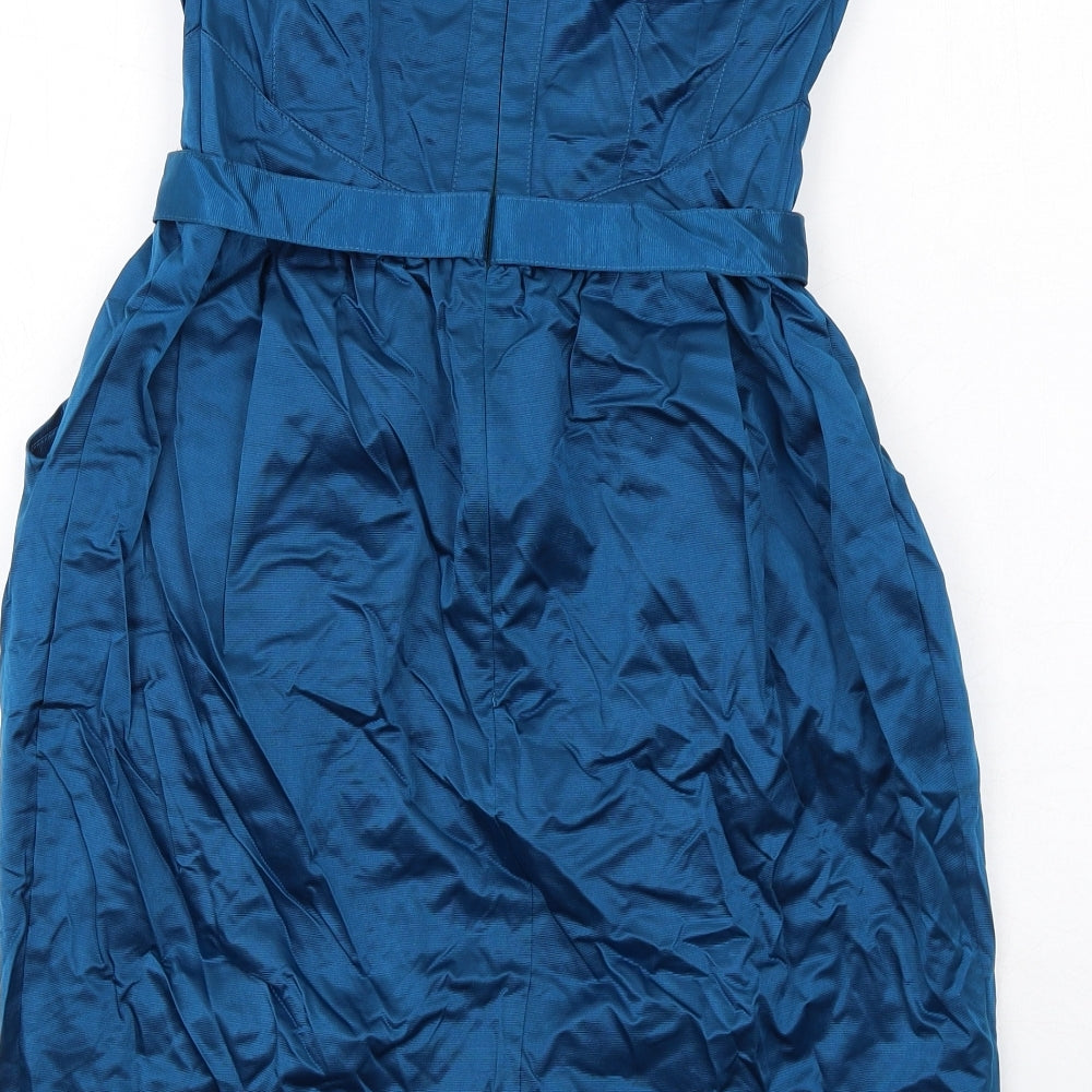 Warehouse Womens Blue Polyester Mini Size 10 Sweetheart Zip - Strapless