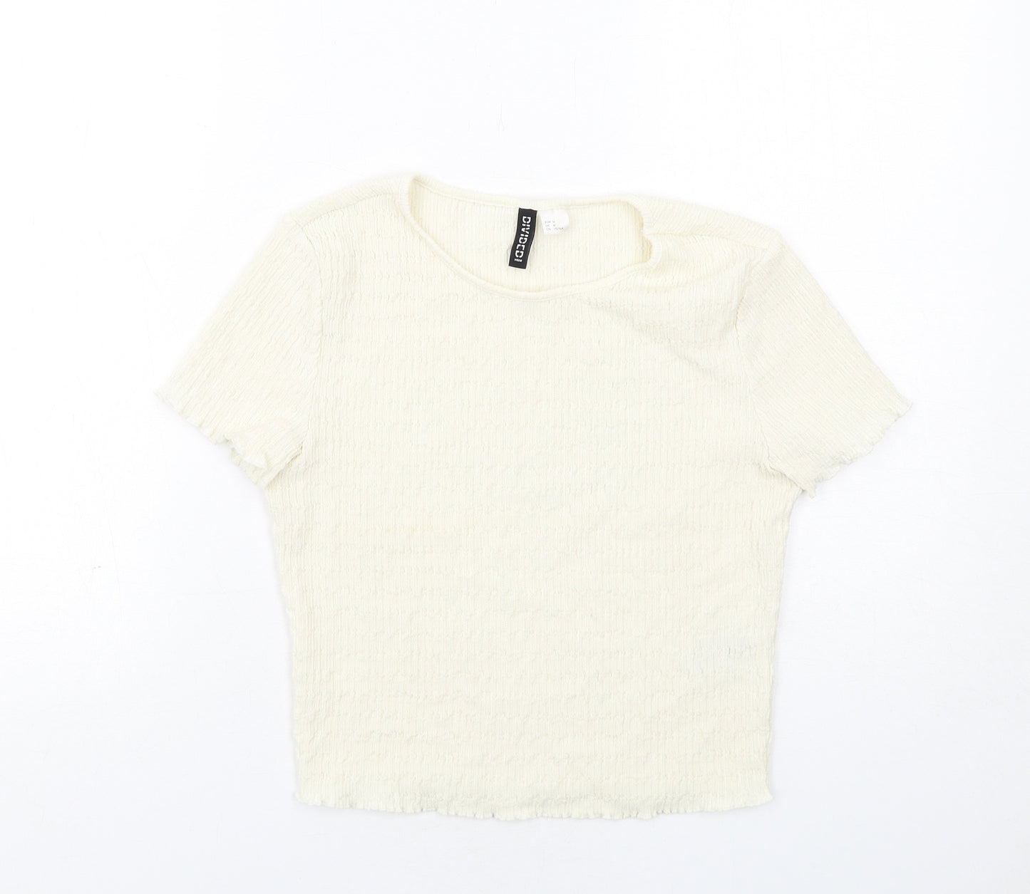 H&M Womens Ivory Polyester Cropped T-Shirt Size M Round Neck - Textured