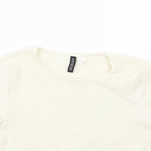 H&M Womens Ivory Polyester Cropped T-Shirt Size M Round Neck - Textured