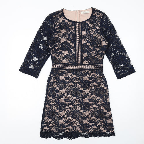 Oasis Womens Blue Polyester Mini Size 8 Boat Neck Zip - Lace Overlay
