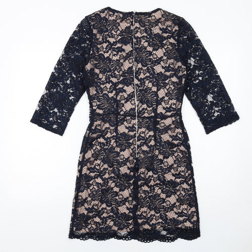 Oasis Womens Blue Polyester Mini Size 8 Boat Neck Zip - Lace Overlay