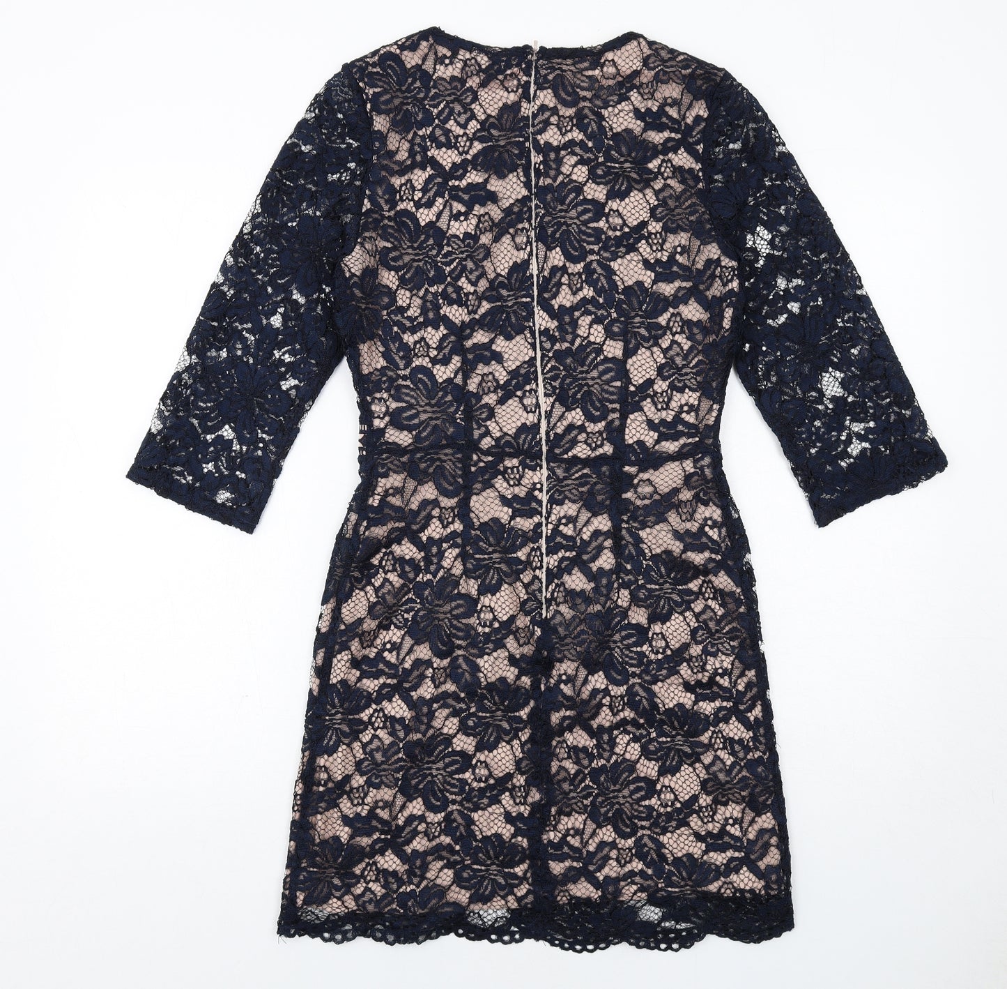 Oasis Womens Blue Polyester Mini Size 8 Boat Neck Zip - Lace Overlay