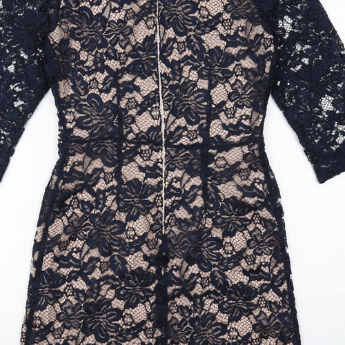 Oasis Womens Blue Polyester Mini Size 8 Boat Neck Zip - Lace Overlay