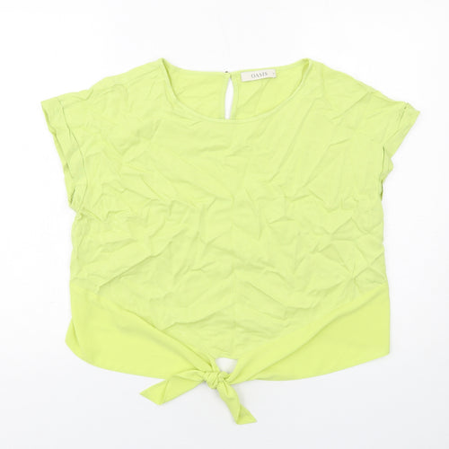 Oasis Womens Yellow Viscose Basic Blouse Size 16 Boat Neck - Tie Front