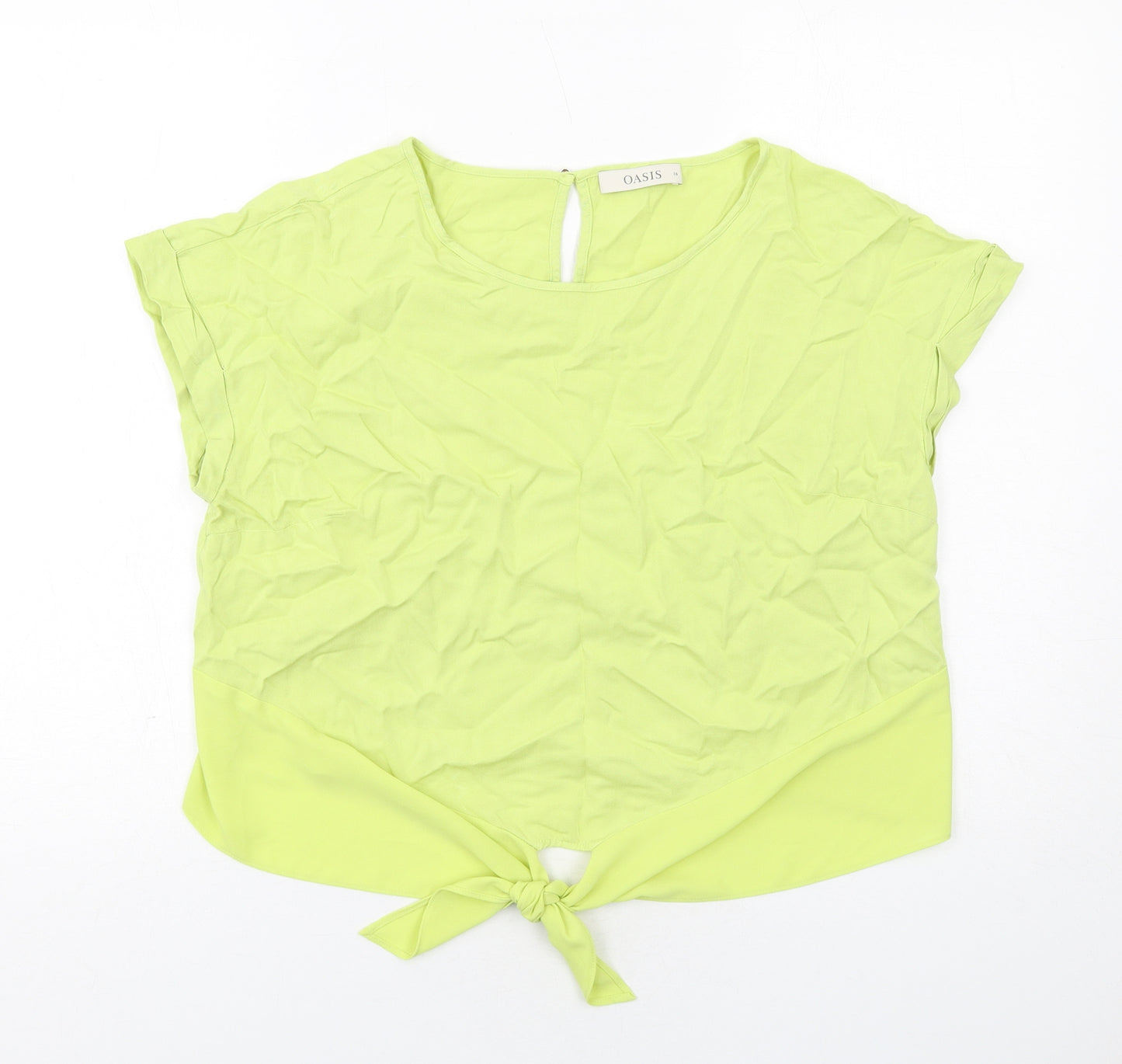 Oasis Womens Yellow Viscose Basic Blouse Size 16 Boat Neck - Tie Front