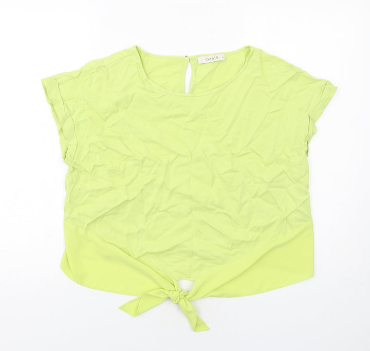 Oasis Womens Yellow Viscose Basic Blouse Size 16 Boat Neck - Tie Front