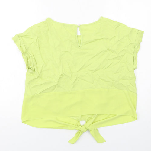 Oasis Womens Yellow Viscose Basic Blouse Size 16 Boat Neck - Tie Front