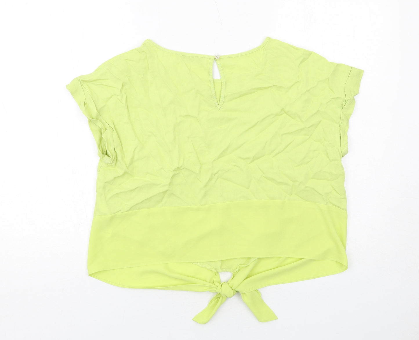 Oasis Womens Yellow Viscose Basic Blouse Size 16 Boat Neck - Tie Front