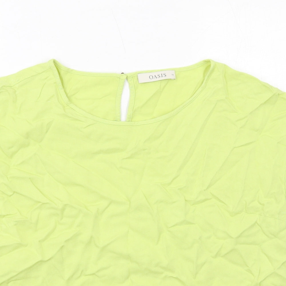 Oasis Womens Yellow Viscose Basic Blouse Size 16 Boat Neck - Tie Front