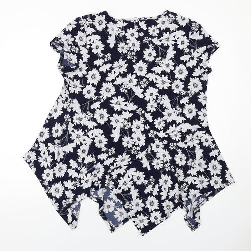 Roman Womens Blue Floral Polyester Basic Blouse Size 18 Boat Neck - Asymmetric