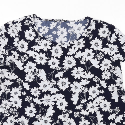 Roman Womens Blue Floral Polyester Basic Blouse Size 18 Boat Neck - Asymmetric
